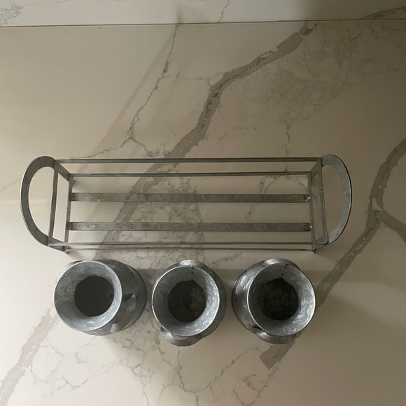 Galvanized Metal Milk Can Trio with Stand - Picture 11 of 13
